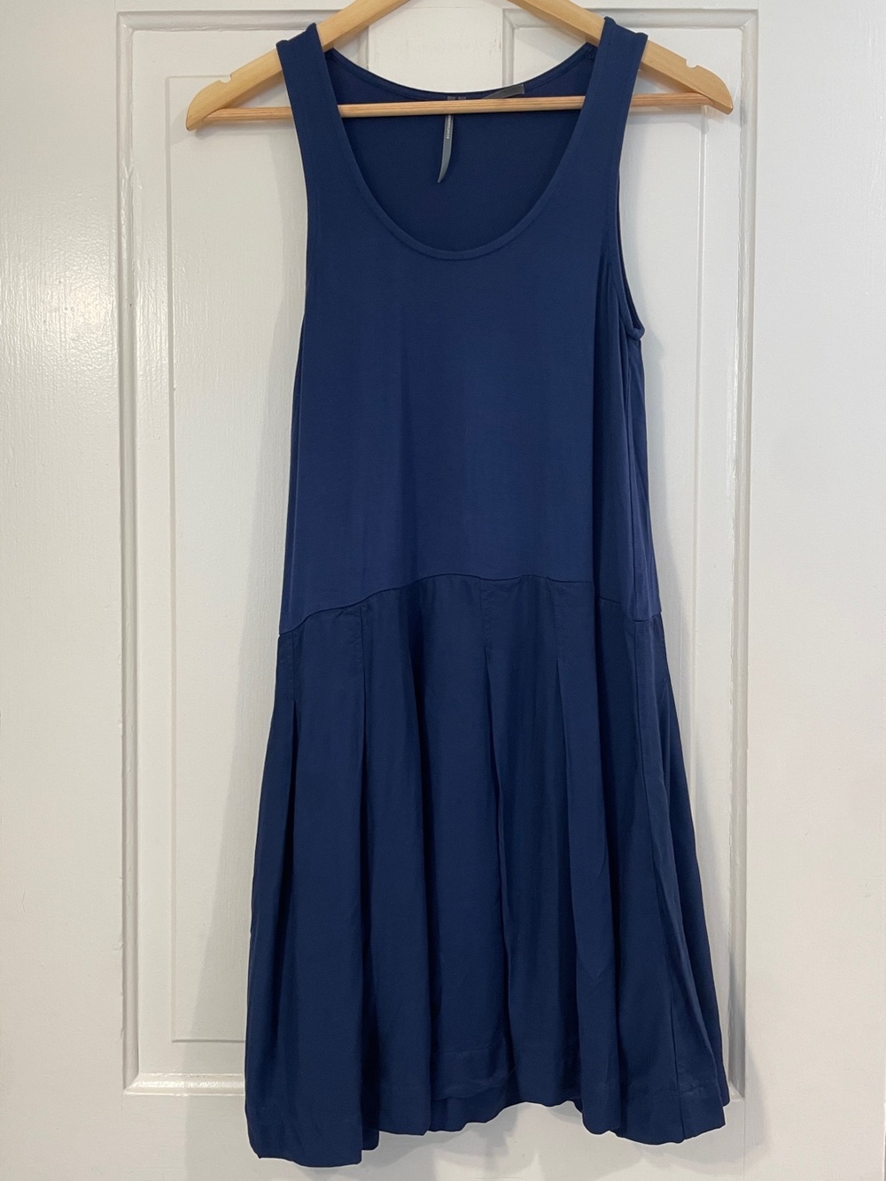 Anthropologie Navy Sleeveless Scoop Neck Mini Dress with Pleated Skirt Size M